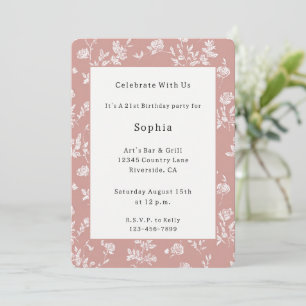 Rose Pink White Flowers Birthday Invitation