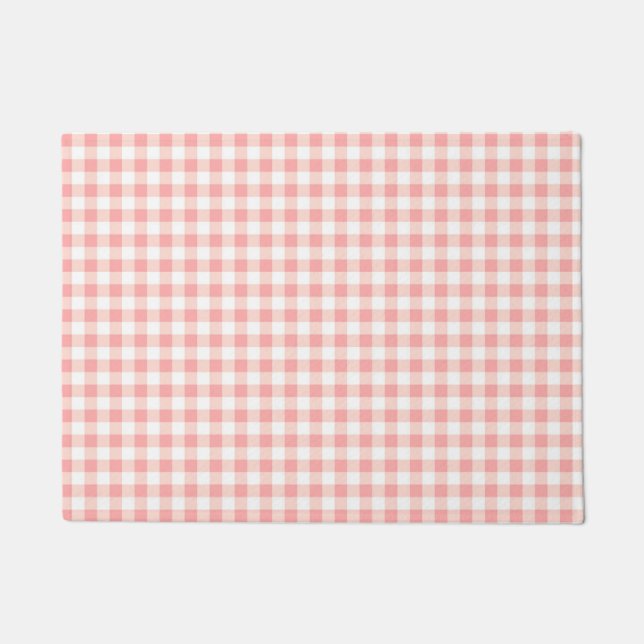 Rose Pink White Gingham Check Plaid Chequerboard Doormat (Front)