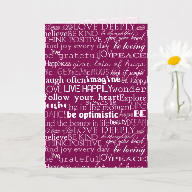 Rose Pink White Inspirational Words Christmas Card (Small Plant)