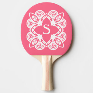 Rose Pink White Monogram Butterfly 4Sara Ping Pong Paddle