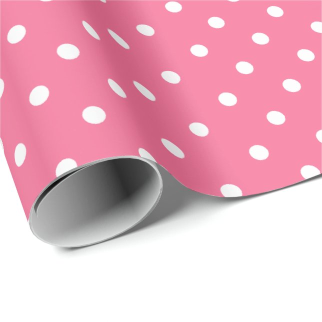 Rose Pink | White Polka Dot Wrapping Paper (Roll Corner)