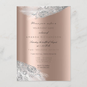 Rose Pink White Sweet 16th Bridal Silver Grey Invitation