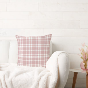 Rose Pink White Tartan Plaid Pattern Cushion