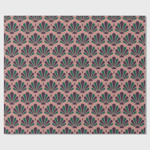 Rose, Plum and Emerald 1920s Art Deco Teardrop Fan Wrapping Paper