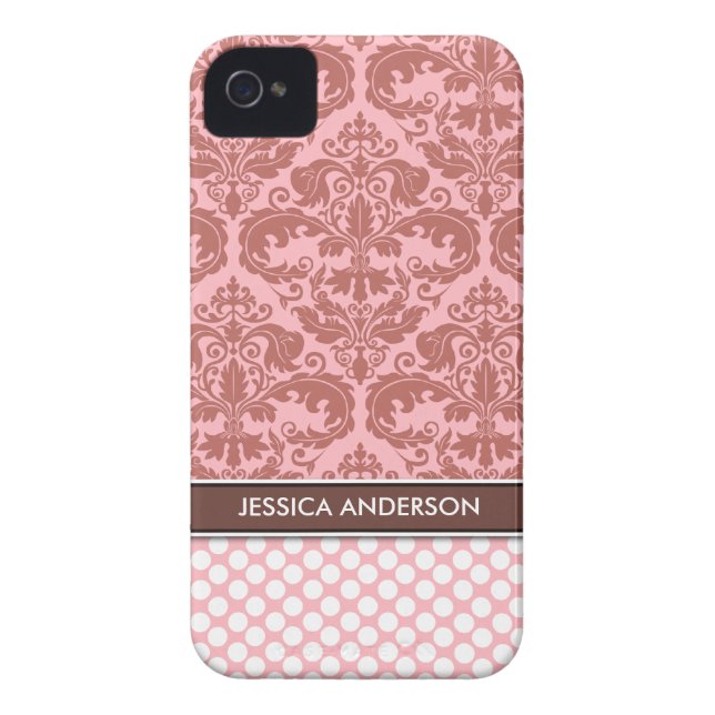 Rose Polka Dot Damask Pattern iPhone 4 Case-Mate Case-Mate iPhone Case (Back)