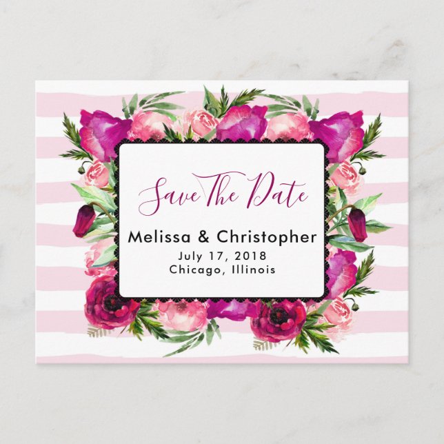 Rose & Poppy Floral Bouquet Wedding Save The Date Announcement Postcard (Front)