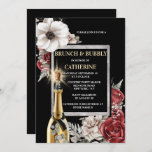 Rose poppy flower red white botanical bubbly invitation<br><div class="desc">Beautiful white coloured anemone; also known as poppy flowers; together with ivory white and red roses are nestled against pale grey leaves which frame a faux gold bottle of bubbly with a cork exploding out it and a rectangular frame that has text templates for your personalised wording; all set against...</div>