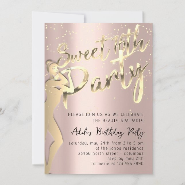 Rose Powder Gold Confetti Sweet 16th Party  Invitation (Front)