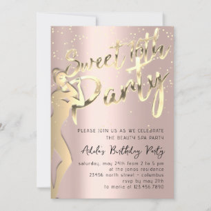 Rose Powder Gold Confetti Sweet 16th Party  Invitation
