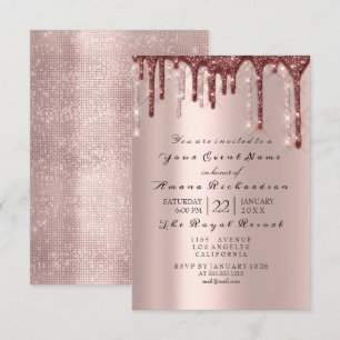 Rose Powder Sparkly Glitter Drips BRIDAL 16TH Invitation