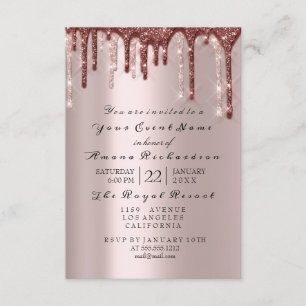 Rose Powder Sparkly Glitter Drips Bridal Shower Invitation
