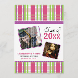 Rose Preppy Plaid Custom Graduation Announcement