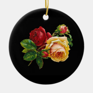 Rose Print Accessories - black, red, vintage art Ceramic Tree Decoration