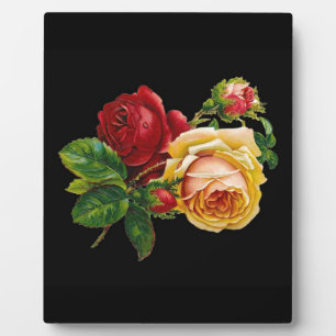 Rose Print Accessories - black, red, vintage art Plaque
