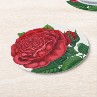Rose Print Rochester Lithographing and Printing Co Round Paper Coaster