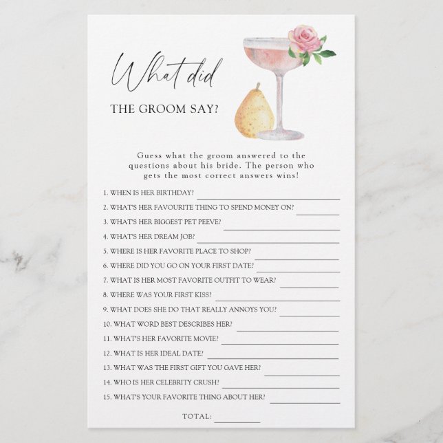 Rose Prosecco - What did the groom say bridal game (Front)