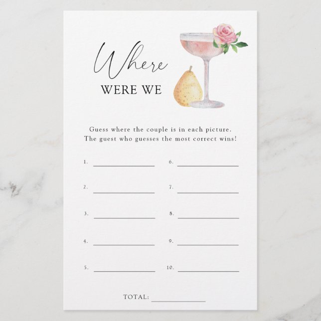 Rose prosecco - Where were we bridal shower game (Front)