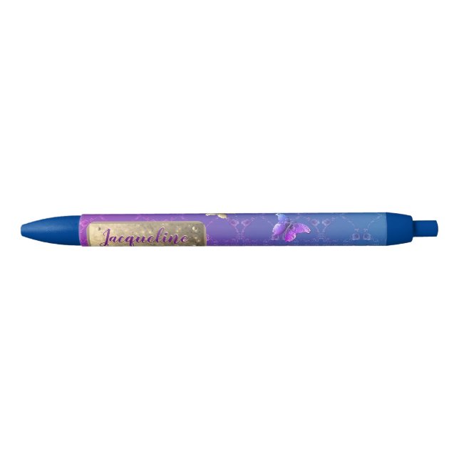 Rose Purple Butterflies w/Name  Black Ink Pen (Front)