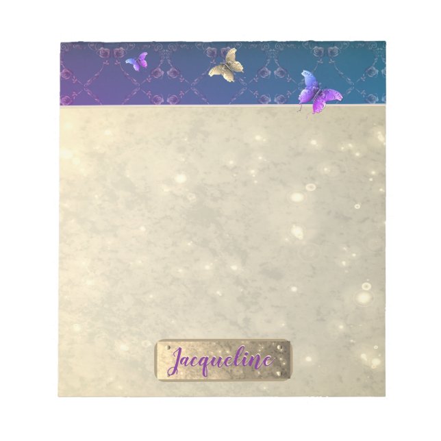 Rose Purple Butterflies w/Name Notepad (Front)