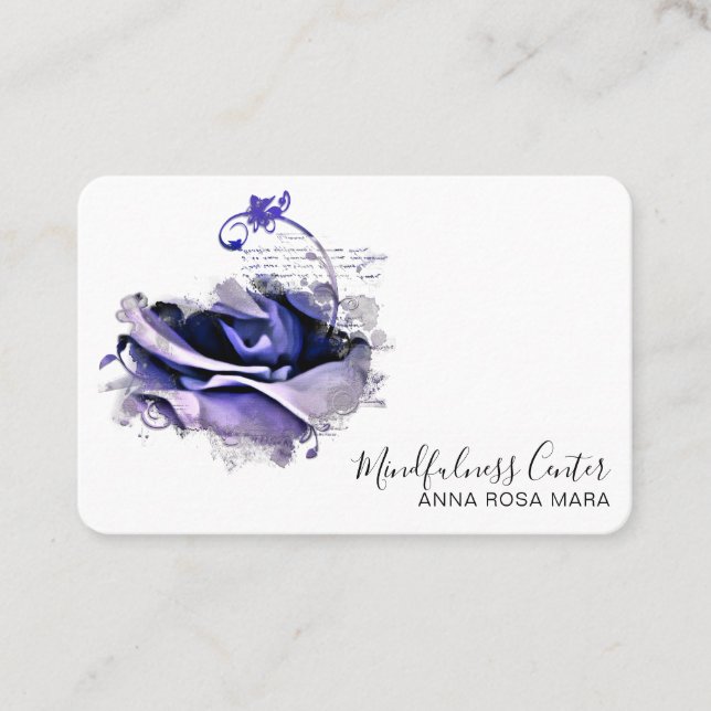 *~* ROSE QR Meditation Reiki Yoga Floral Flower  Business Card (Front)