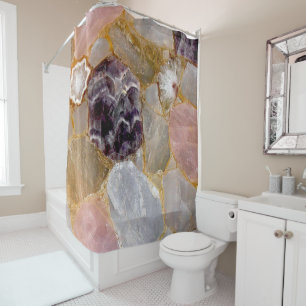 Rose Quartz Amethyst Geode Shower Curtain