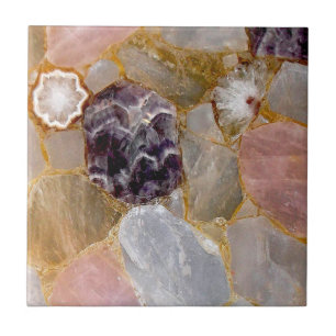 Rose Quartz, Amethyst, White Geode, Gemstone Tile