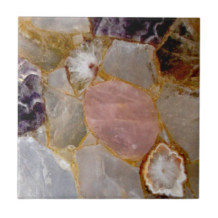 Rose Quartz, Amethyst, White Geode, Gemstone  Tile