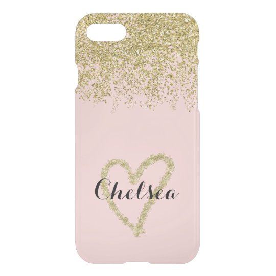 Rose Quartz And Gold Glitter Cascade Sheer iPhone 7 Case
