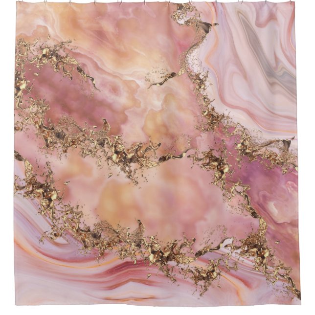 Rose quartz and pastel pink marble shower curtain (Front)