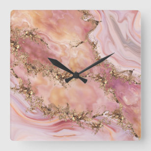 Rose quartz and pastel pink marble square wall clock