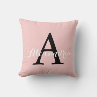 Rose Quartz Blush Baby Pink Solid Colour Monogram Cushion