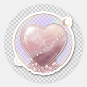 Rose Quartz Crystal Heart Celestial Moon Classic Round Sticker
