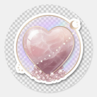 Rose Quartz Crystal Heart Celestial Sticker | Moon