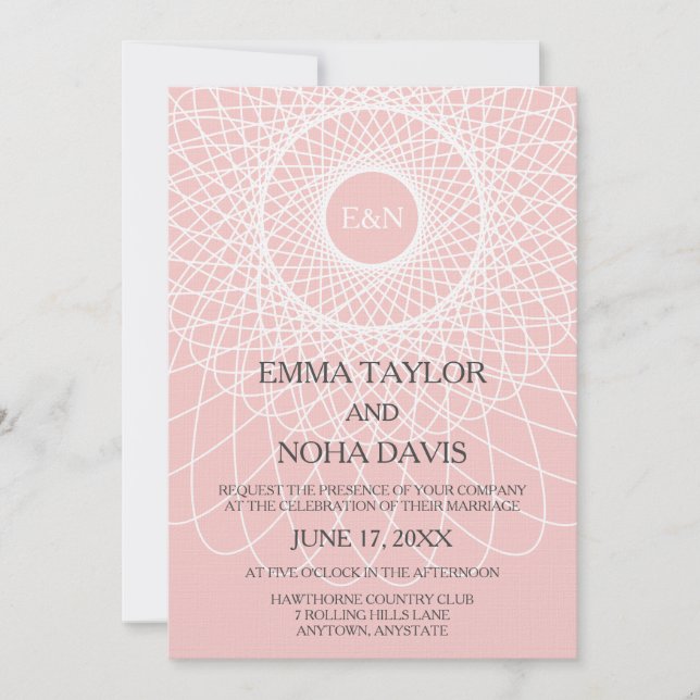 Rose Quartz Dreamcatcher DIY Wedding Invitations (Front)