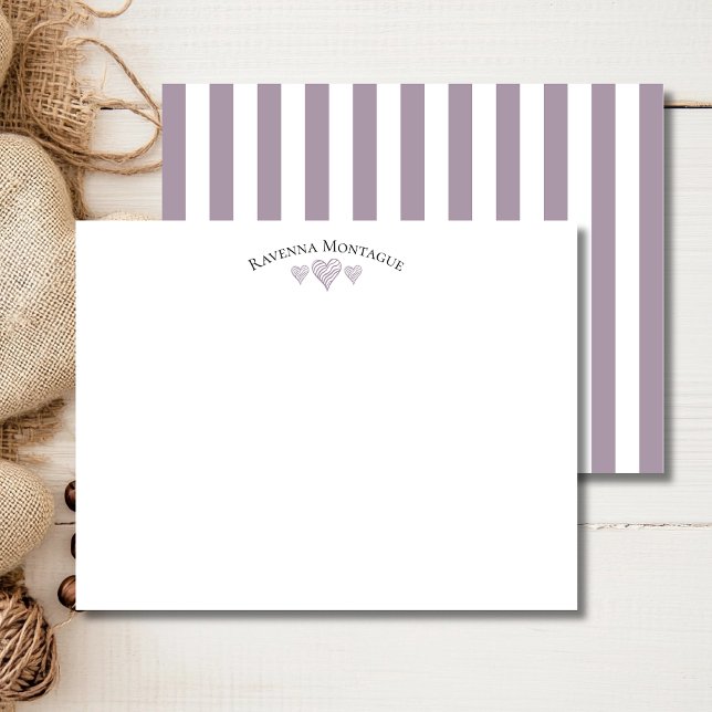 Rose Quartz Elegant Wavy Hearts Striped Note Card (Creator Uploaded)