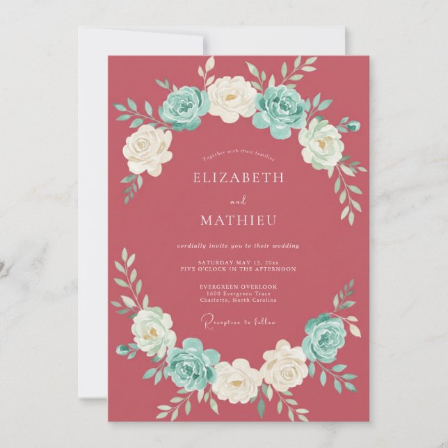 Rose Quartz Floral Blossom Wedding Invitation (Front)