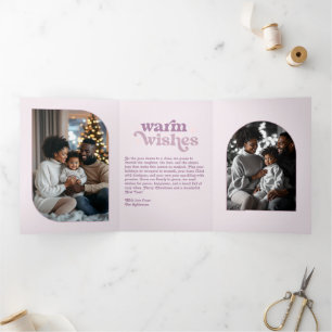 Rose Quartz Frost Cosy Vibes Retro Christmas Photo Tri-Fold Holiday Card