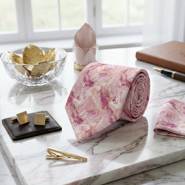 Rose Quartz & Gold Marble Tie (Creator Uploaded)