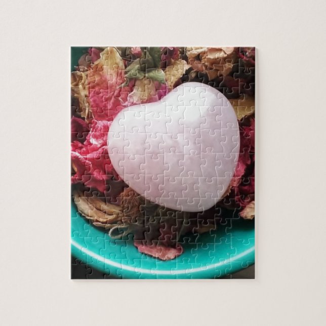Rose Quartz Heart in a Bed of Rose Petals Jigsaw Puzzle (Vertical)