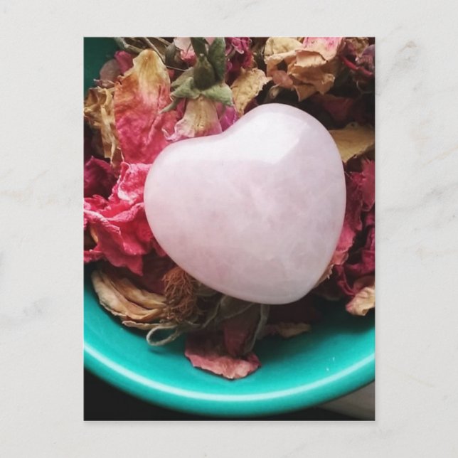 Rose Quartz Heart in a Bed of Rose Petals Postcard (Front)
