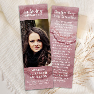 Rose Quartz Memorial Prayer Funeral Poem Bookmark 