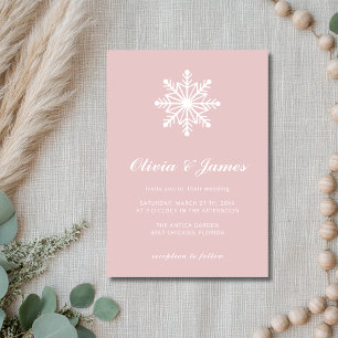 Rose Quartz Minimal Snowflake Calligraphy Wedding Invitation