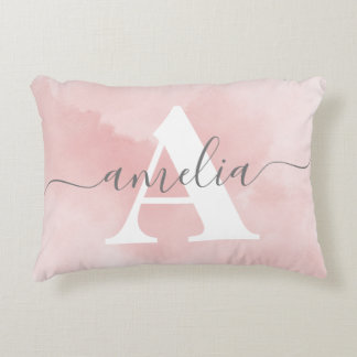 Rose Quartz Monogram Pink Script Name Personalised Decorative Cushion