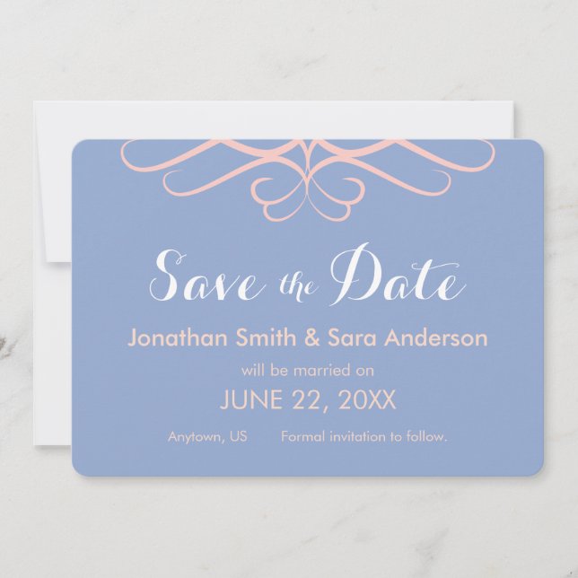 Rose Quartz on Blue, Elegant Save the Date (Front)