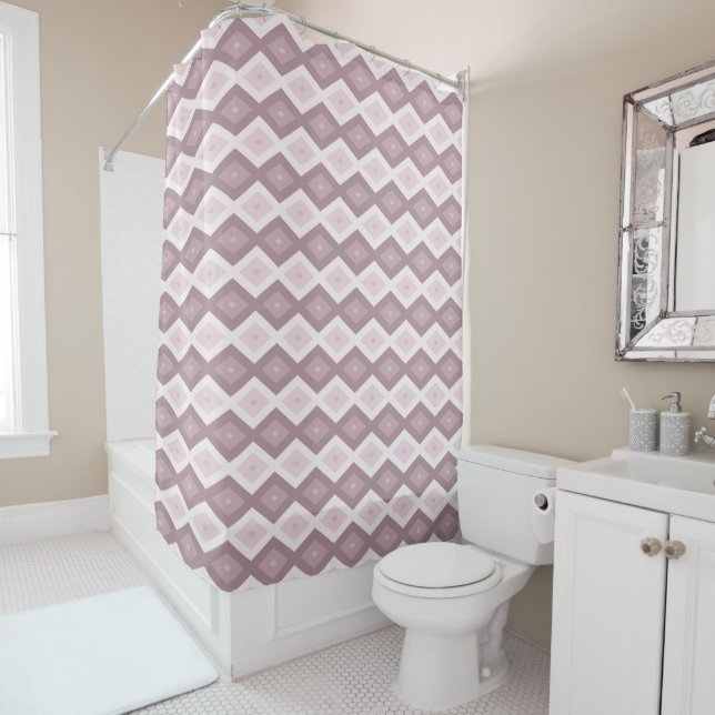 Rose quartz pink diamond pattern shower curtain (In Situ)
