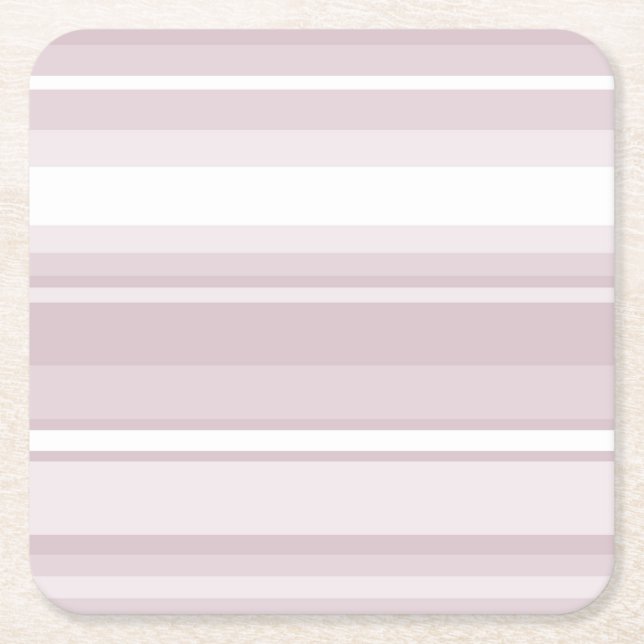 Rose quartz pink stripes square paper coaster (Front)