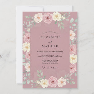 Rose Quartz Romantic Floral Watercolor Wedding Invitation