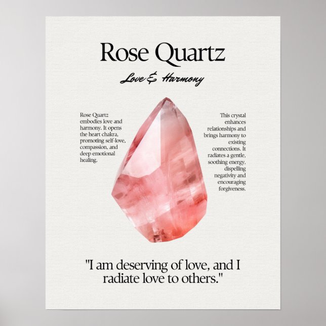 Rose Quartz Stone Crystal Meaning Card Poster (Front)