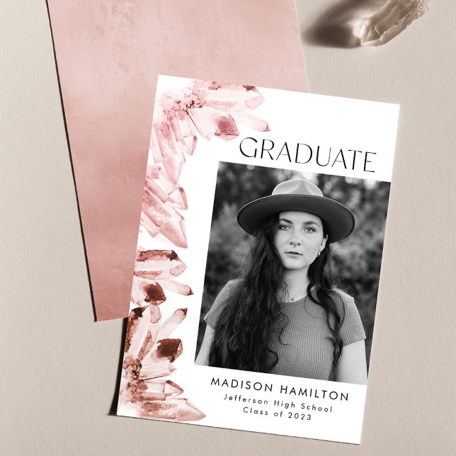 Rose Quartz Watercolor Crystals Photo Graduation Announcement (Creator Uploaded)