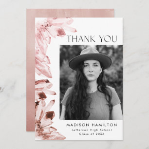 Rose Quartz Watercolor Crystals Photo Graduation Thank You Card